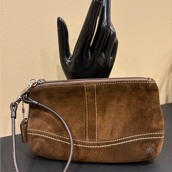 Coach Brown Suede Wristlet Clutch with Contrast Stitching - Picture 2 of 3